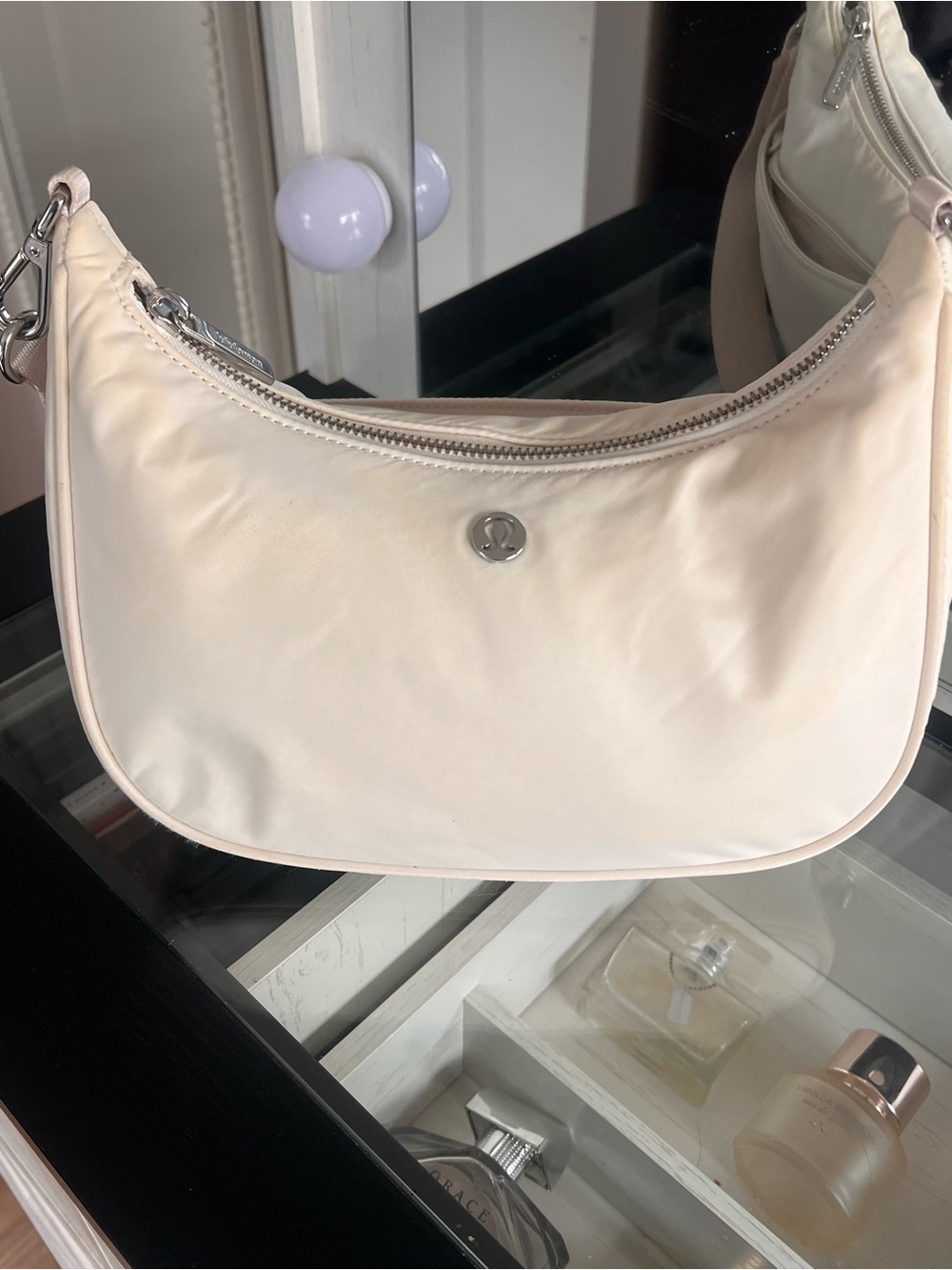 lululemon athletica Cream Shoulder Bag with Silver Hardware